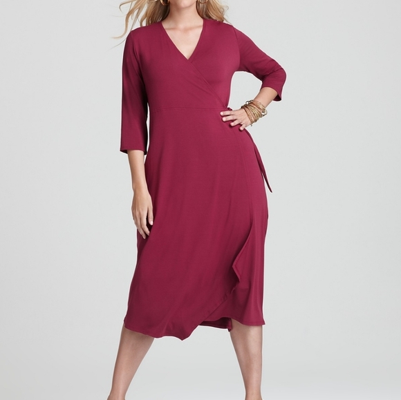 Eileen Fisher Wrap Dress PS Fushia Pink Rasberry Petite Small Maxi Stretchy Soft - Picture 1 of 11